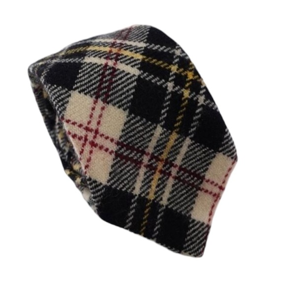 Matt Andrew 100% Wool Mens Tie Necktie Plaid Preppy Crème Black Red Yellow - Picture 1 of 9